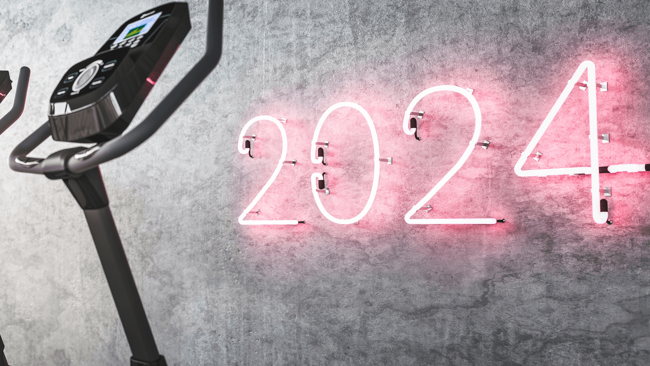 5 surprising ways fitness studios can streamline operations in 2024 - Image of a neon 2024 and exercise bike - Hapana